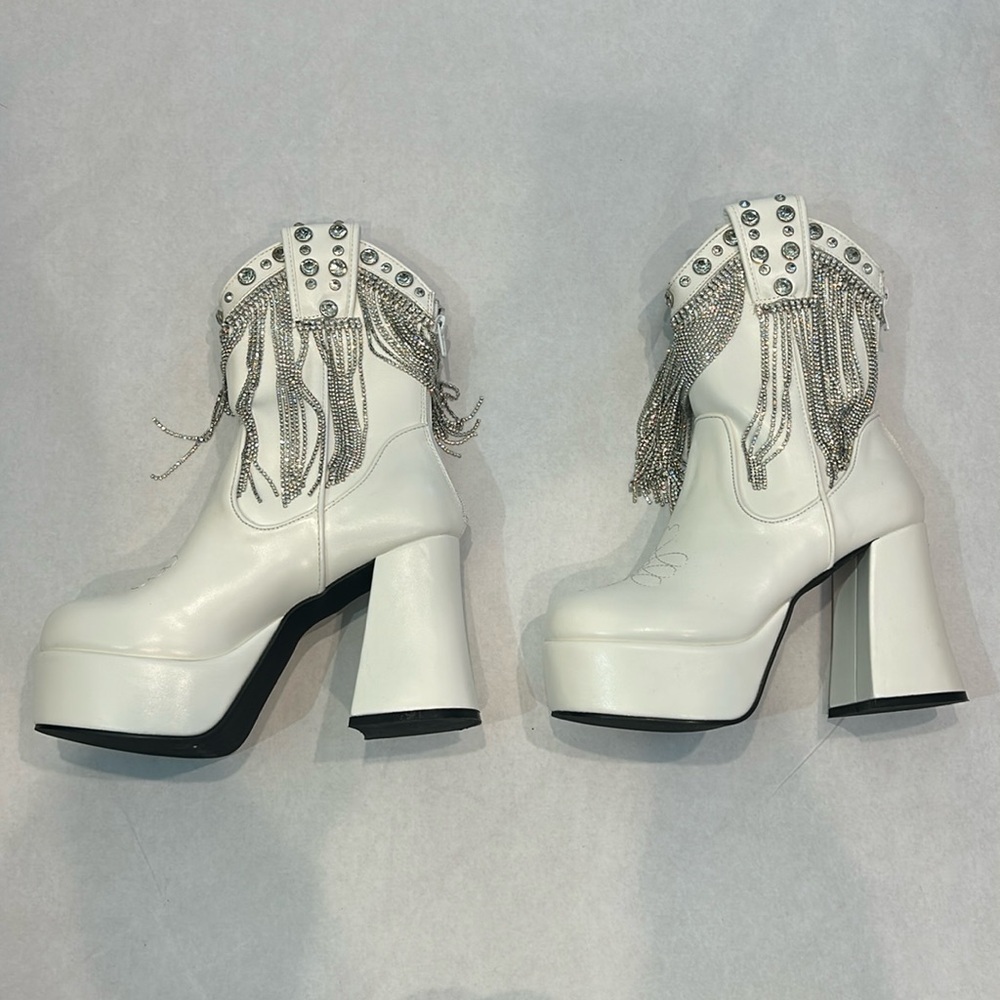 Sugar Thrillz White Platform Boots with Silver Accents
